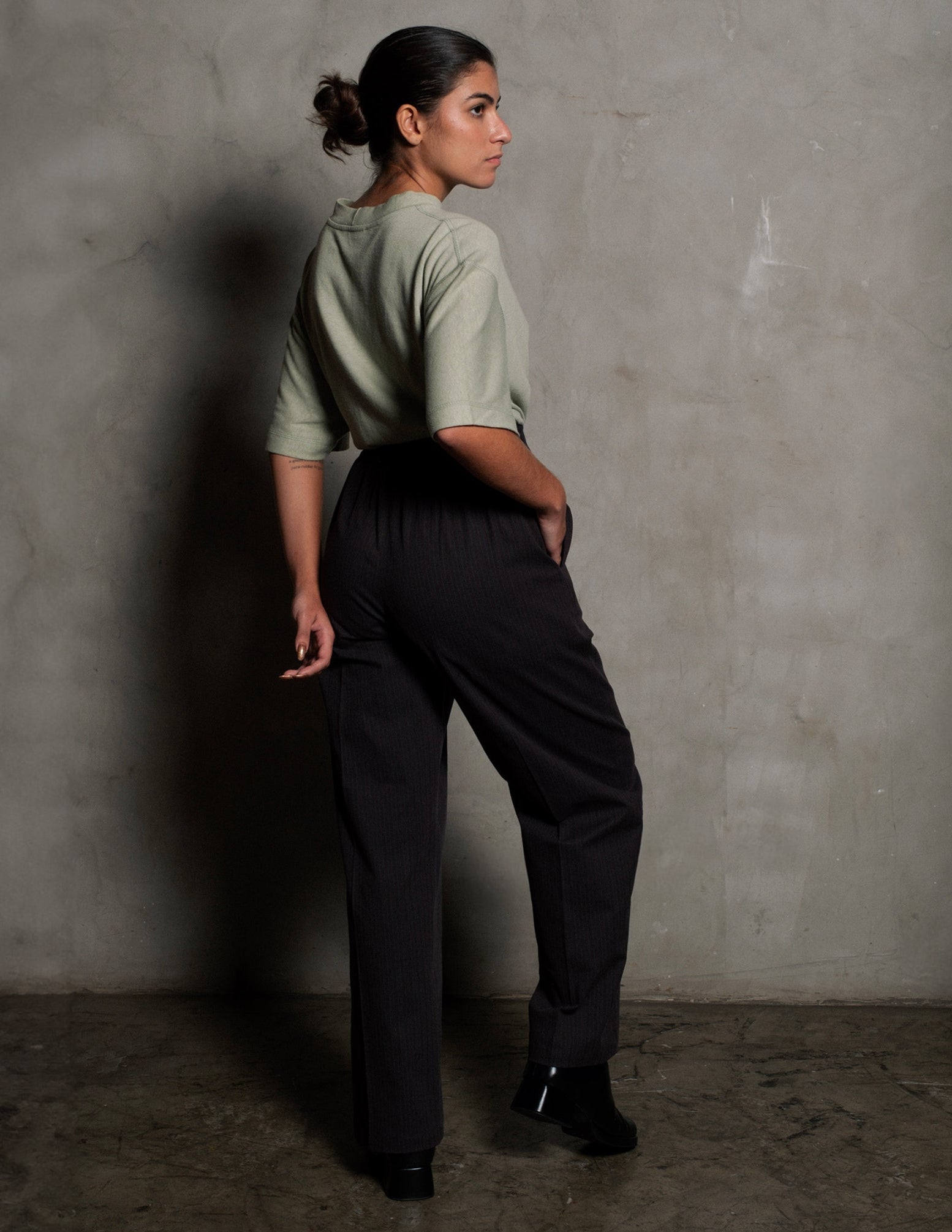 CALÇA PAULISTA RISCA DE GIZ TURQUEZA